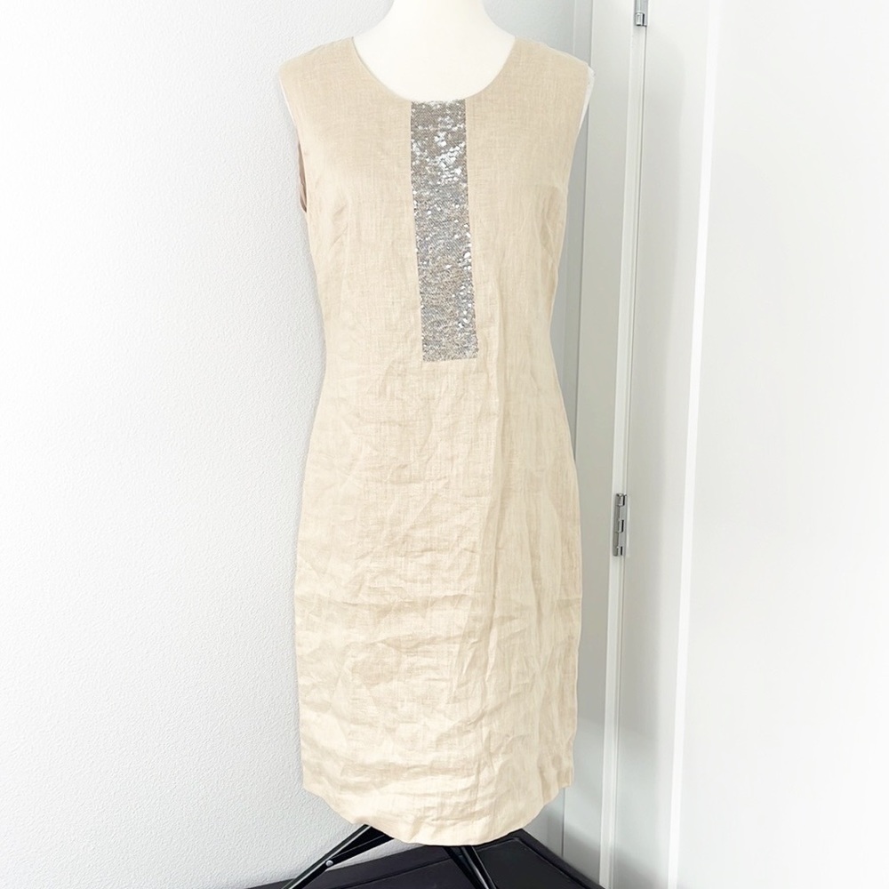 New Revolve Azulu Size 10 Tan and Silver Sequin Linen Sleeveless Sheath Dress